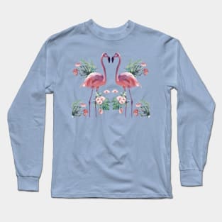 Tropical Flamingos Standing Watercolour Edit Long Sleeve T-Shirt